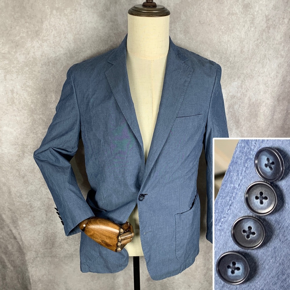 Rye 51 Blazer Men 40S Blue Miles Washed Jacket Preppy Sport Coat Unstructered
